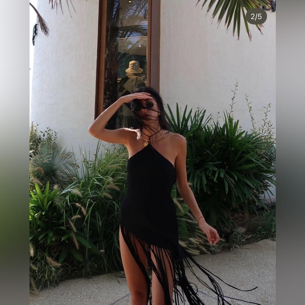 Zara dress ribbed stretchy Black Fringe bohemian summer vacation maxi